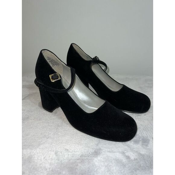 Vintage Black Velvet Chunky Y2K block heels 10 - Picture 1 of 9